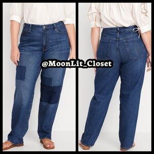 Old Navy High-Waisted OG Loose Laser Patch Jeans Medium Wash Patch Size 22